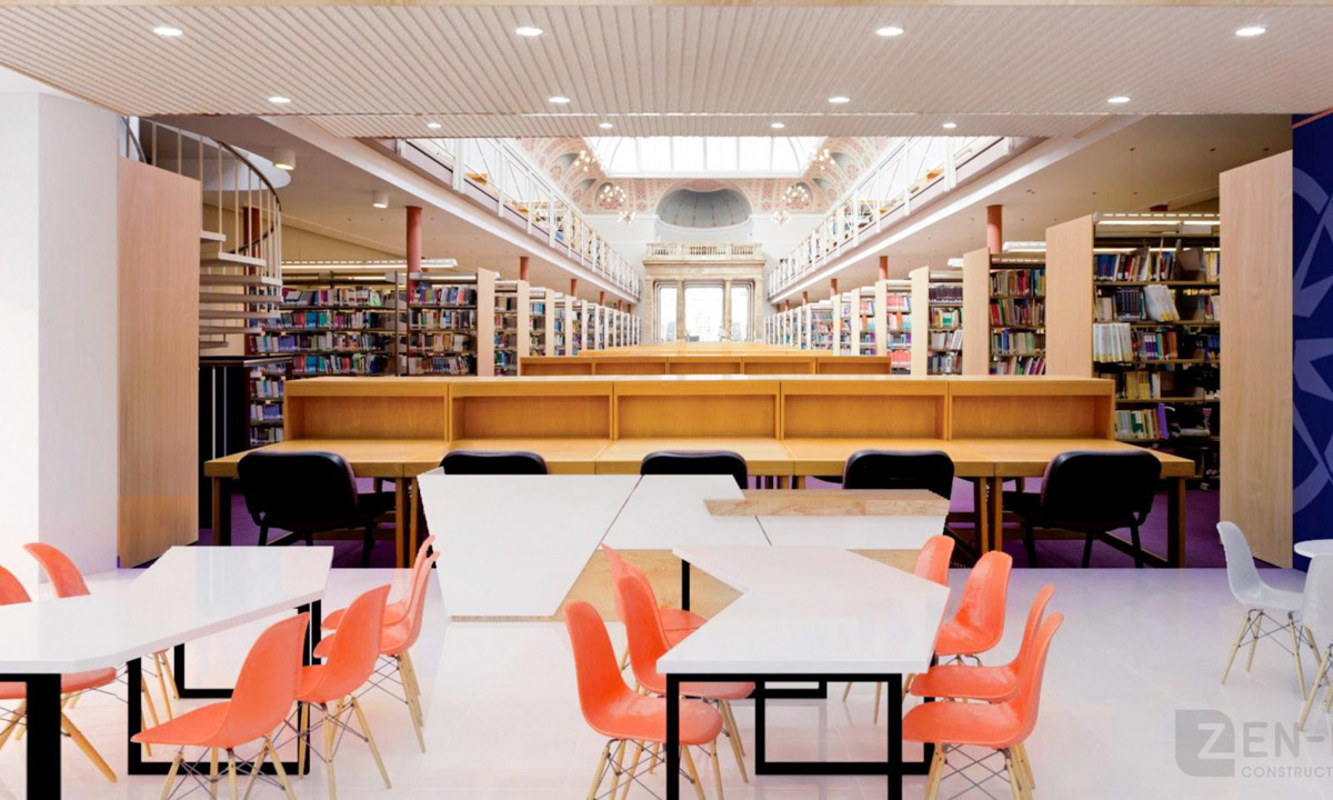 <p class="Normal" dir="ltr"> Trung tâm thư viện là sự tổng hòa giữa phong cách cổ điển mô phỏng theo những thư viện nổi tiếng của trường đại học tại Vương quốc Anh và những gam màu sống động, đặc trưng của Greenwich (Việt Nam).</p>