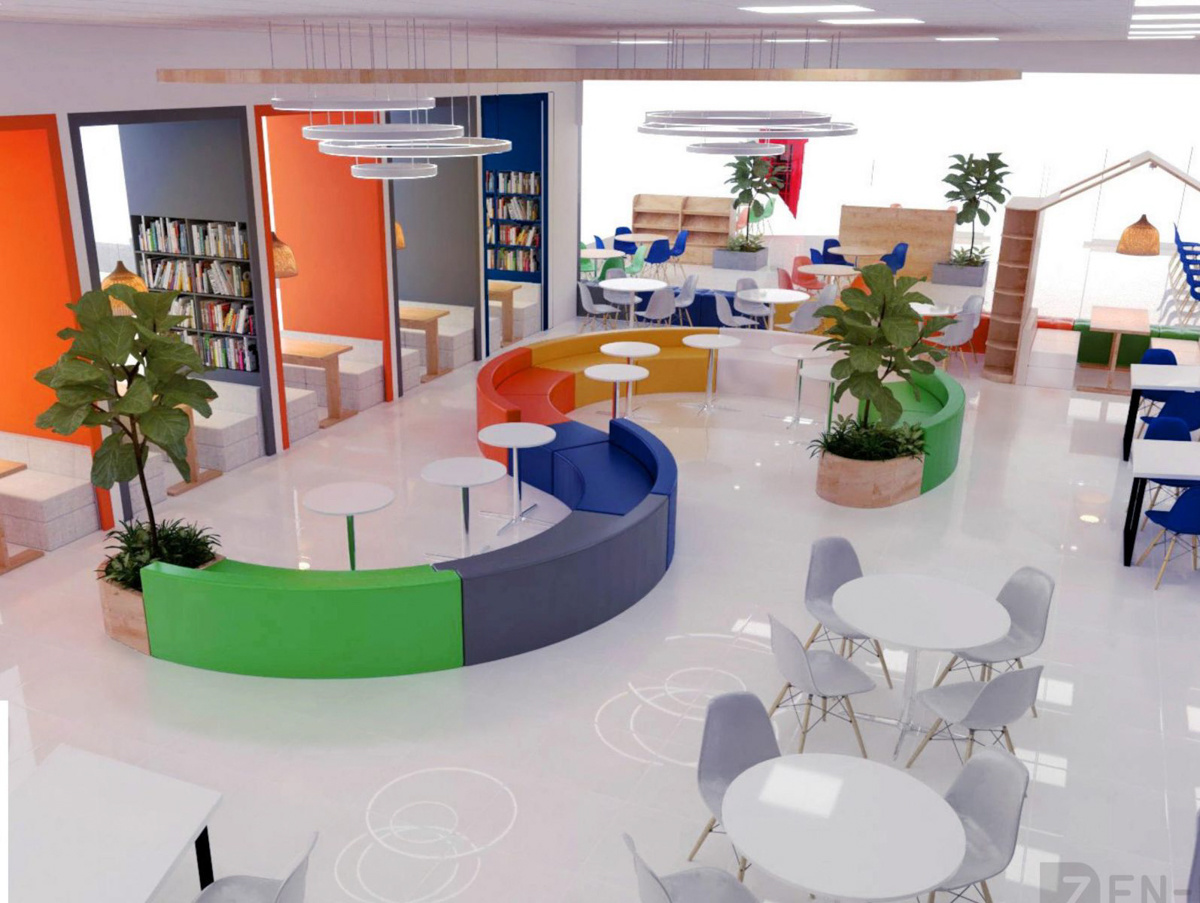 <p> <span style="color:rgb(0,0,0);">Toàn bộ tầng 1 dành cho dịch vụ sinh viên và trung tâm thư viện. Tầng 2 và Tầng 3 là khu vực của hội trường lớn, phòng học và các phòng chức năng.</span></p>