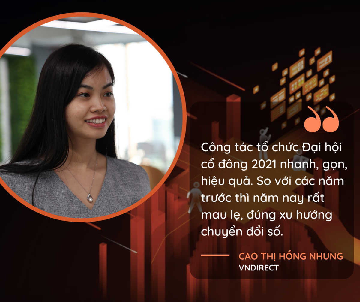 <p> Bà Cao Thị Hồng Nhung từ Công ty chứng khoán VNDIRECT bày tỏ hài lòng với công tác tổ chức Đại hội, đường lối phát triển cũng như chiến lược hành động dài hạn của Tập đoàn. </p>