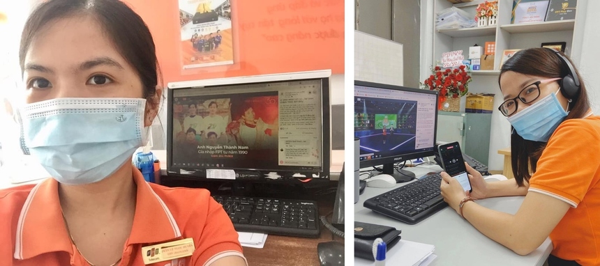 <p> Chị Trần Lê Ngọc Huyền và chị Nguyễn Thị Tuyết Mai (FPT Telecom Sóc Trăng) vừa "trực chiến" vừa tham gia các hoạt động của Lễ kỷ niệm 13/9.</p>