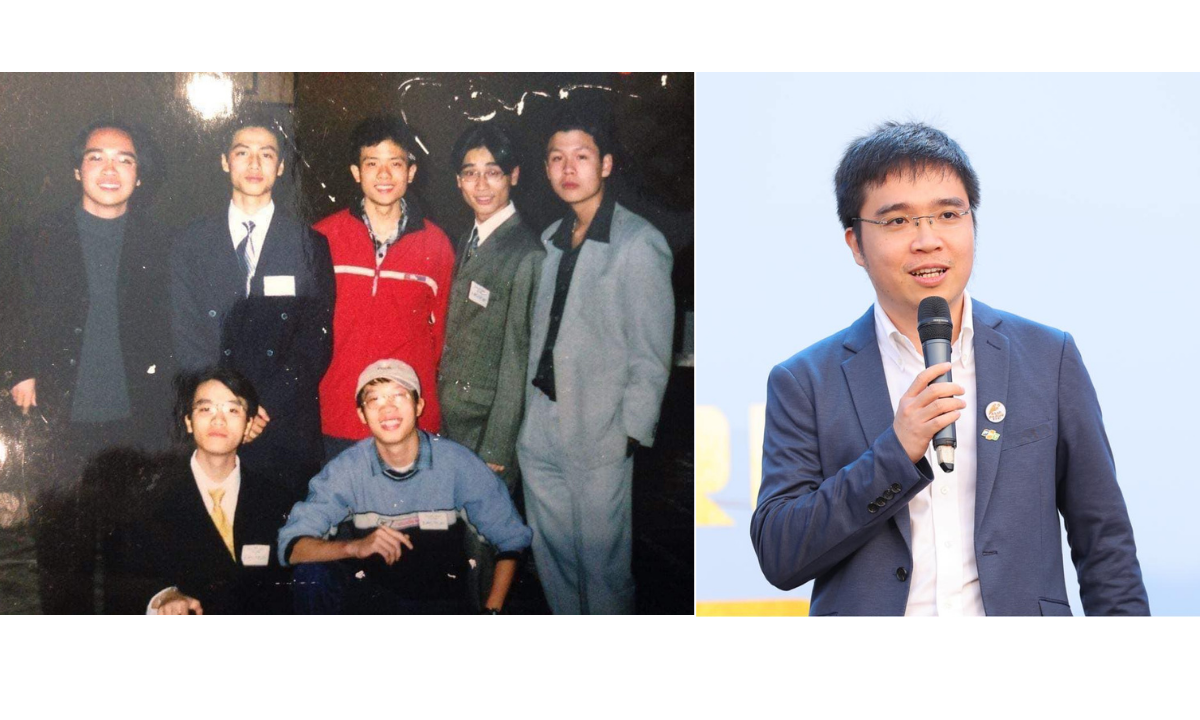 <p class="Normal"> Anh Nguyễn Hoàng Minh (CEO FPT IS) cách đây 20 năm (ngoài cùng bên trái) với mốt tóc bổ luống lãng tử. Anh được bạn bè nhận xét không thay đổi nhiều, ngoại trừ khuôn mặt lúc trước có phần "tròn hơn một chút".</p>