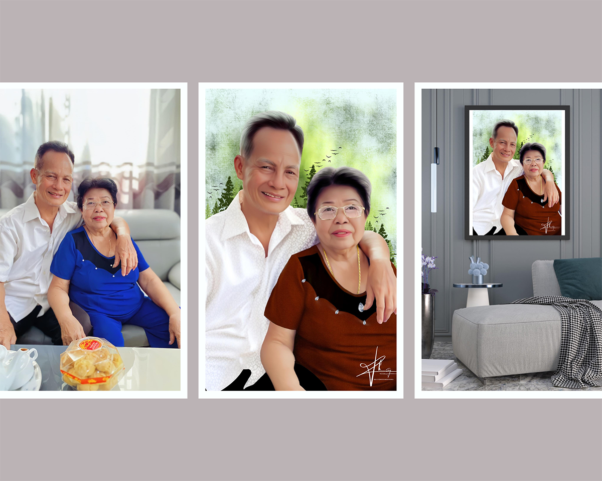<p style="text-align:justify;"> Hoàng Khang còn vẽ tranh các thành viên trong gia đình. Một trong số đó là bức tranh ông bà ngoại.</p>