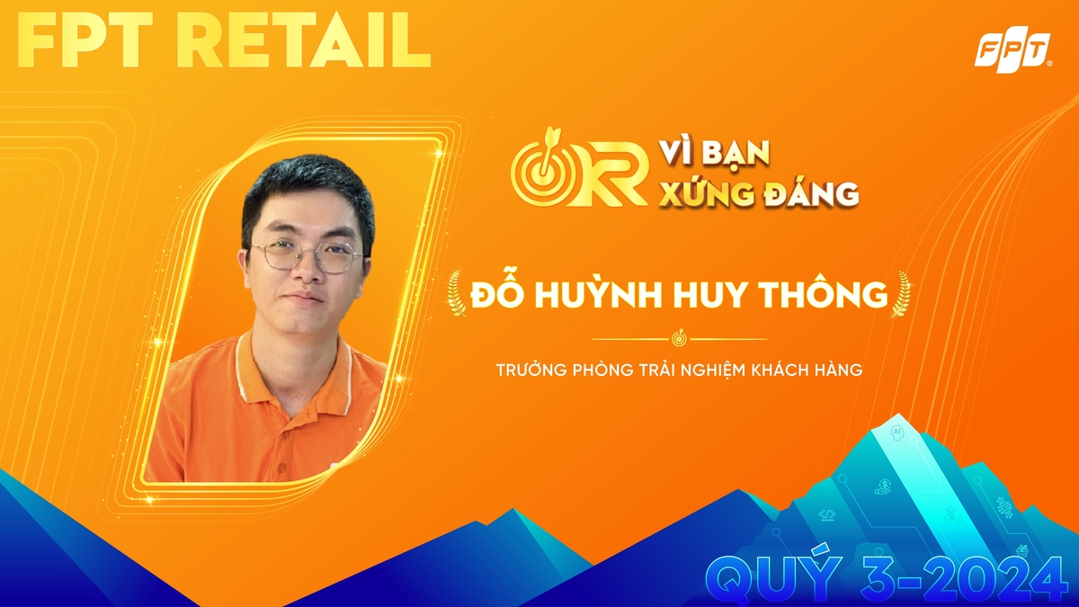 <p class="Normal" style="text-align:justify;"> <strong>Anh Đỗ Huỳnh Huy Thông - Trưởng phòng Trải nghiệm khách hàng &lpar;Mảng Bán lẻ, Tập đoàn FPT&rpar;</strong> điều hành đội ngũ chăm sóc khách hàng trong bối cảnh phát sinh nhiều nghiệp vụ mới liên quan đến tiêm chủng và mạng di động FPT. Dù gặp nhiều tình huống nhạy cảm, anh Thông đã giải quyết thành công 100% các khiếu nại khó, đồng thời duy trì tỷ lệ liên hệ đúng hạn đạt 99,99%.</p> <p class="Normal" style="text-align:justify;"> Bí quyết của anh nằm ở khả năng truyền cảm hứng và tối ưu hóa nguồn lực. Bằng việc ứng dụng công nghệ như “voicebot” và “speech-to-text”, anh Thông đã tăng năng suất đội ngũ và đảm bảo mọi khách hàng đều cảm nhận được sự tận tâm từ nhà Bán lẻ.</p>