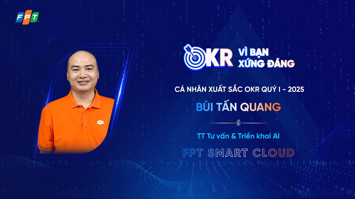 <p class="Normal" style="text-align:justify;"> <strong>Anh Bùi Tấn Quang thuộc Trung tâm Tư vấn và Triển khai AI &lpar;FPT Smart Cloud&rpar; </strong>đã chủ động triển khai 2 dự án BOT lớn cho khách hàng Agribank, vượt qua nhiều khó khăn từ việc khách hàng điều chỉnh yêu cầu liên tục. Quá trình triển khai, anh Quang luôn giữ liên lạc chặt chẽ với khách hàng, kịp thời phản hồi và giải quyết vướng mắc phát sinh, đảm bảo dự án hoàn thành trước hạn.</p> <p class="Normal" style="text-align:justify;"> Chính nhờ sự linh hoạt và quyết tâm, anh Quang giúp đơn vị ghi nhận doanh thu kịp thời trong quý I, chứng minh năng lực triển khai dự án AI xuất sắc, góp phần củng cố uy tín và năng lực cạnh tranh của đơn vị trên thị trường.</p>