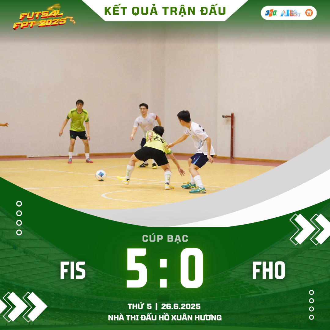 <p class="Normal" style="text-align:justify;"> Ngay sau tiếng còi khai cuộc, FIS đã cho thấy quyết tâm cao độ khi chơi áp đảo ngay trên phần sân của đối thủ. Chiến thuật đánh nhanh của FIS đã sớm mang lại hiệu quả khi Nguyễn Ngọc Tính &lpar;số 10&rpar; ghi bàn mở tỷ số ở phút thứ 6. FHO đã chơi kiên cường suốt phần còn lại của hiệp 1, giữ nguyên cách biệt mong manh 0-1.</p>