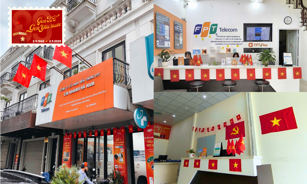 <p class="Normal" dir="ltr" style="text-align:justify;"> Do ảnh hưởng của bão số 5, anh em Viễn thông FPT vẫn đang tập trung khắc phục sau bão. Để tiếp thêm tinh thần và hưởng ứng ngày lễ trọng đại của đất nước, một số chi nhánh cũng trang trí cờ đỏ sao vàng, treo cờ dây. Tết Độc lập là ngày lễ lớn của dân tộc, khách hàng đến với chi nhánh Viễn thông FPT những ngày này cũng sẽ cảm nhận rõ không khí trang trọng trước thềm 2/9.</p>