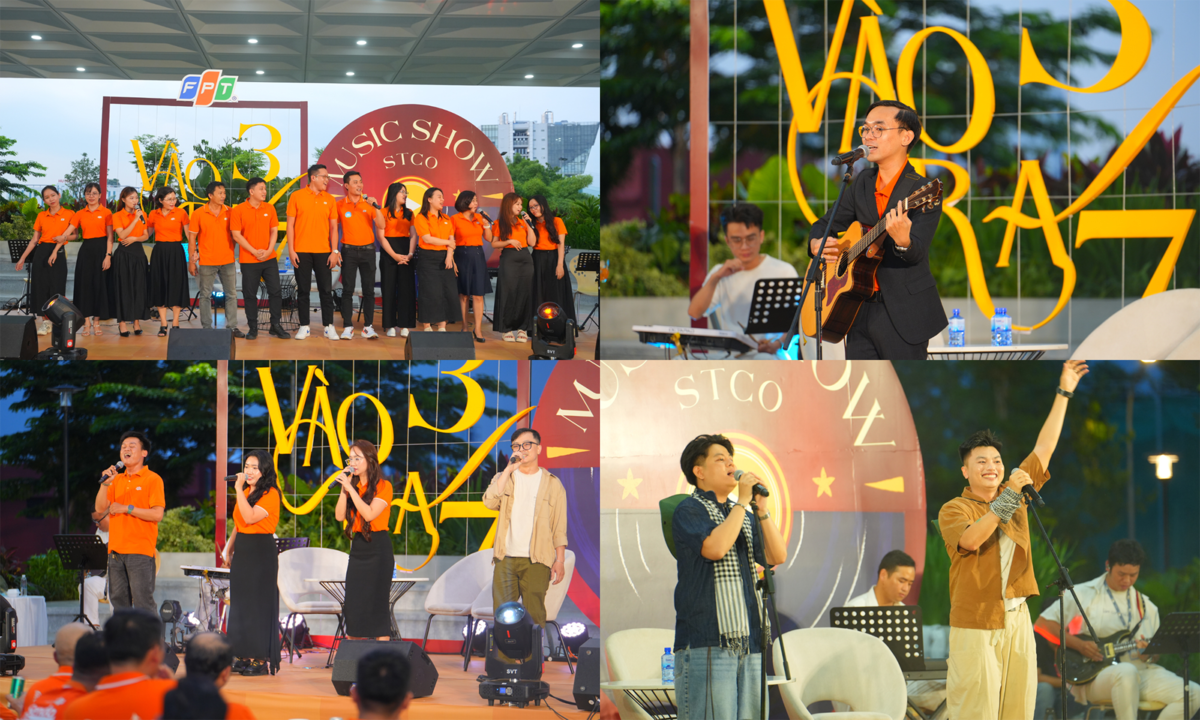 <p class="Normal" dir="ltr" style="text-align:justify;"> Ngay sau đó, các CTTV mang đến phần giao lưu âm nhạc “cây nhà lá vườn”: Synnex FPT trình diễn “Lo lia kho” &lpar;chế từ dân ca Nga <em>Katyusha</em>&rpar;; đại diện Giáo dục FPT - anh Hoàng Hữu Dũng thể hiện “Hành trình FPT”; Phần mềm FPT mang đến tốp ca “Viết tiếp câu chuyện hòa bình” và liên khúc “Phép màu - Còn gì đẹp hơn - Con yêu mẹ”.</p> <p class="Normal" dir="ltr" style="text-align:justify;"> Không gian đêm nhạc trở nên lắng đọng, khi người FPT vừa thả hồn theo giai điệu, vừa chăm chú lắng nghe từng chia sẻ gửi gắm trong mỗi ca khúc.</p>