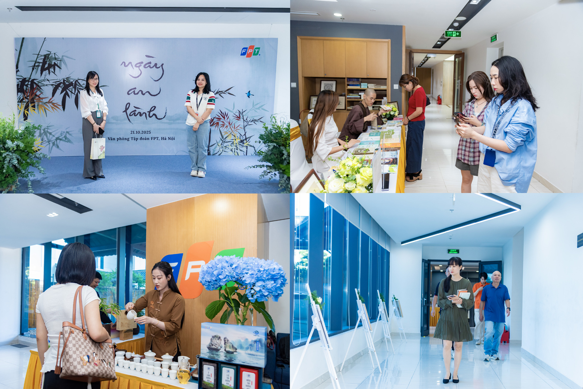 <p class="Normal"> Sáng 21/10, gần 150 cán bộ quản lý đã có mặt tại tầng 8, tòa nhà FPT Tower &lpar;Hà Nội&rpar;. Trước khi chương trình bắt đầu, mọi người cùng thưởng trà, lắng nghe các sư thầy, sư cô chia sẻ về những đầu sách và tác phẩm chánh niệm.</p> <p class="Normal"> Chương trình được hướng dẫn bởi thầy Thích Chân Pháp Dung và thầy Thích Chân Trời Đại Đồng - học trò của thiền sư Thích Nhất Hạnh, cùng sư thầy và sư cô đang tu học và giảng dạy tại các tu viện phật học.</p>