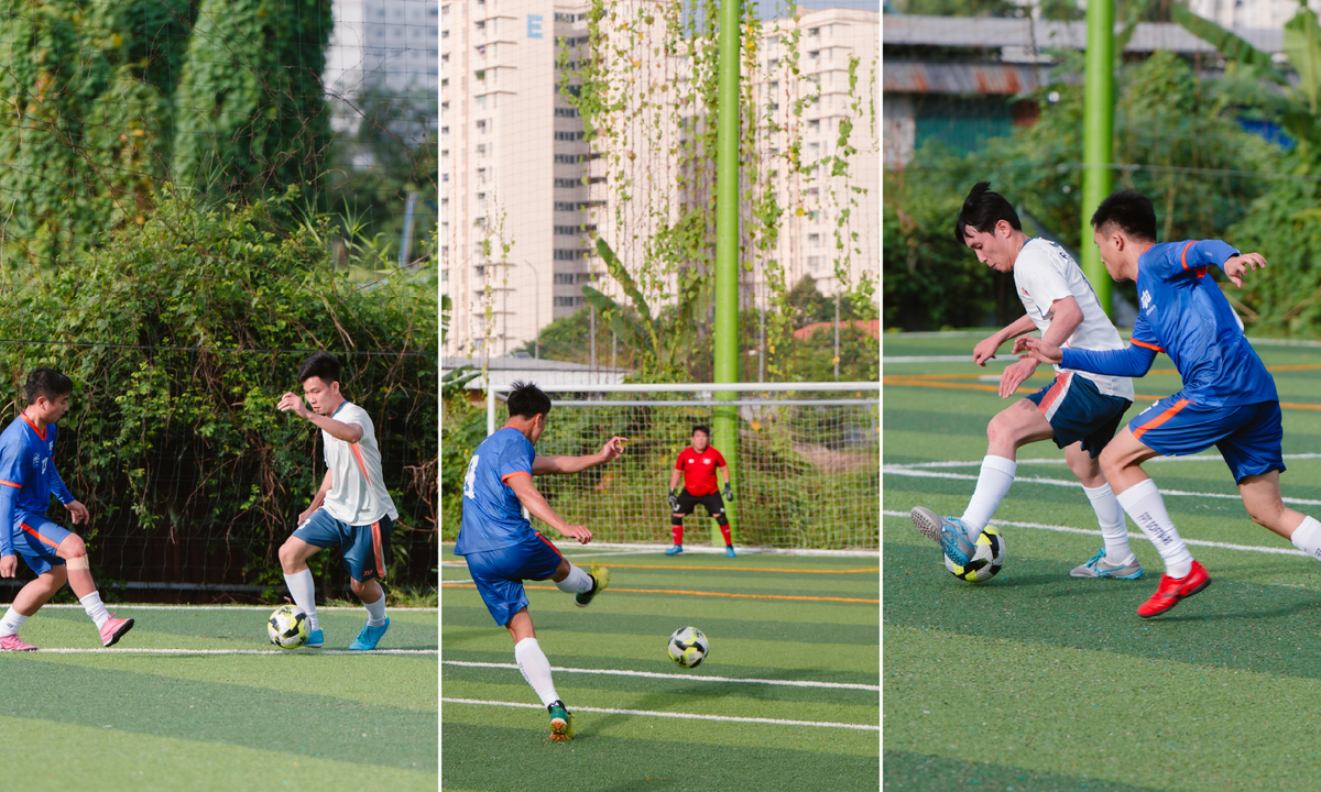 <p class="Normal" dir="ltr" style="text-align:justify;"> Trận đấu mở màn tại bảng A là cuộc đọ sức giữa tân binh FCI &lpar;FPT Smart Cloud, áo trắng&rpar; và "gã khổng lồ" FSOFT1 &lpar;Phần mềm FPT, áo xanh&rpar;. Dù được ví là "cừu non" nhưng FCI nhập cuộc khá tự tin. Tuy nhiên, bản lĩnh của đội bóng giàu truyền thống FSOFT1 đã sớm được khẳng định.</p> <p class="Normal" style="text-align:justify;"> Chỉ trong vòng 6 phút định mệnh giữa hiệp 1, hàng thủ FCI đã hoàn toàn vỡ vụn trước sức ép khủng khiếp từ nhà Phần mềm. Lần lượt Nguyễn Quốc Thắng &lpar;phút 18&rpar;, Trịnh Văn Chi &lpar;phút 21&rpar; và Lê Văn Tấn &lpar;phút 24&rpar; nổ súng liên tiếp, đưa FSOFT1 vươn lên dẫn trước 3-0. Nỗ lực của FCI được đền đáp bằng bàn rút ngắn tỷ số của Phạm Văn Quang ở phút 28.</p>