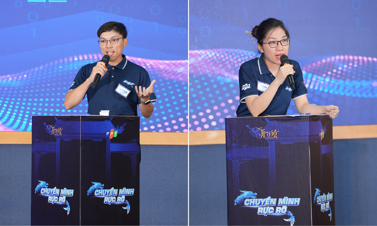 <p class="Normal" style="text-align:justify;"> Đối mặt với đề bài tương tự, “Nếu trở thành Trạng nguyên FPT 2025, 3 việc đầu tiên bạn sẽ thực hiện là gì?”, sĩ tử Dương Mạnh Cường &lpar;nhà Phần mềm, trái&rpar; chọn cách tiếp cận thực tế và mang đậm tinh thần "người thật việc thật&rpar;. Anh khẳng định, điều đầu tiên là xác định rõ vai trò mới - có được bổ nhiệm hay phân công lại không - để từ đó tiếp tục phát triển công việc hiện tại một cách bền vững. Tiếp theo, anh ưu tiên thúc đẩy “lên mâm” dựa trên thế mạnh của FPT, và tham gia sâu hơn vào chuyển đổi số quốc gia theo định hướng Go Global. Cuối cùng, anh nhấn mạnh tầm quan trọng của việc đào tạo nhân lực – yếu tố sống còn để FPT bứt phá dài hạn.</p> <p class="Normal" style="text-align:justify;"> Được tiếp lửa bởi sự cổ vũ nồng nhiệt từ đồng nghiệp làng Giáo, Trần Thị Khánh Linh đã có một phần thi giàu cảm xúc. Cô chinh phục BGK bằng tư duy quản trị linh hoạt: Người lãnh đạo cần có "trái tim nóng" của một Leader để truyền lửa, nhưng cũng cần cái đầu lạnh của một Manager để đảm bảo hiệu suất. Đặc biệt, hình ảnh so sánh nữ lãnh đạo như dòng nước, "lúc nhu mì như nước chảy đá mòn, lúc dữ dội như cơn bão" cùng câu chuyện về "Giấc mơ lớn" của anh Trương Gia Bình đã để lại ấn tượng mạnh mẽ về một thế hệ lãnh đạo nữ tại FPT: Sắc sảo, nhạy bén và đầy khát vọng.</p>