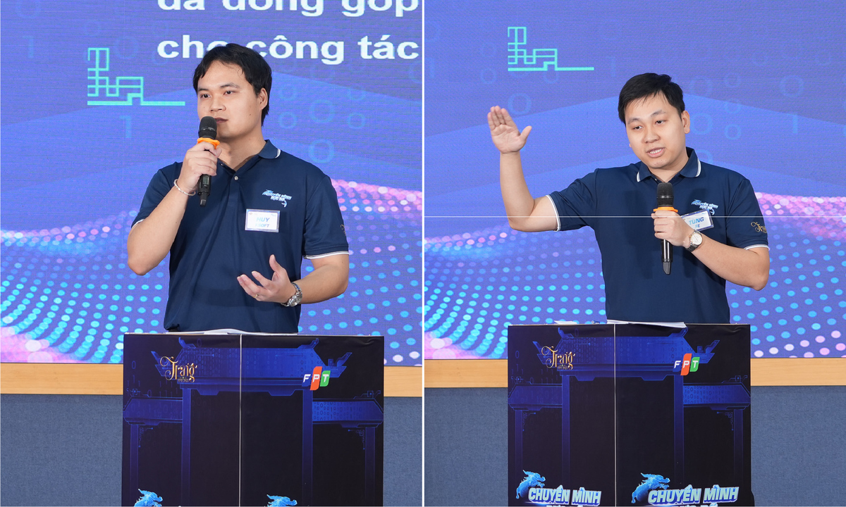 <p class="Normal" style="text-align:justify;"> Vừa đáp chuyến bay từ Hàn Quốc trở về, Nguyễn Ngọc Huy &lpar;trái&rpar; bước lên sân khấu Trạng với hành trang là những trải nghiệm thực tế từ một trong những thị trường trọng điểm của Phần mềm FPT. Đối diện với đề bài về việc phát triển đội ngũ kế cận, anh khẳng định ngay phương châm hành động: "Không lý thuyết suông".</p> <p class="Normal" style="text-align:justify;"> Thay vào đó, anh liệt kê hàng loạt chiến dịch thực chiến đã triển khai tại xứ kim chi: từ tư vấn giải pháp, tổ chức presales, workshop chuyên môn đến việc trực tiếp đào tạo lớp trẻ. Song song với công việc, anh còn là người "truyền lửa" văn hóa STCo, giữ gìn bản sắc FPT nơi đất khách để gắn kết anh em.</p> <p class="Normal" style="text-align:justify;"> Mang đến hội thi sự pha trộn độc đáo giữa cảm xúc và lý trí, Nguyễn Thanh Tùng &lpar;Giáo dục FPT, phải&rpar; đã gây ấn tượng mạnh với đề xuất "Tái thiết tư duy nhà sáng lập", điều anh sẽ làm nếu đạt danh hiệu Trạng FPT 2025.</p> <p class="Normal" style="text-align:justify;"> Anh thẳng thắn nhìn nhận sự chững lại của tổ chức và mong muốn khơi dậy lại tinh thần khởi nghiệp để đưa FPT dẫn đầu đường đua. Bên cạnh tư duy vĩ mô về nhân sự và chiến lược, anh còn chinh phục người nghe bằng những nốt trầm cảm xúc: cái ôm dành cho mẹ và lòng biết ơn sâu sắc với người dẫn dắt Hoàng Nam Tiến. Quan điểm giáo dục của anh cũng rất sắc sảo: "Trường học hạnh phúc" phải bắt nguồn từ cái "Chí" - ý chí phấn đấu và khát vọng cống hiến của cả thầy lẫn trò.</p>