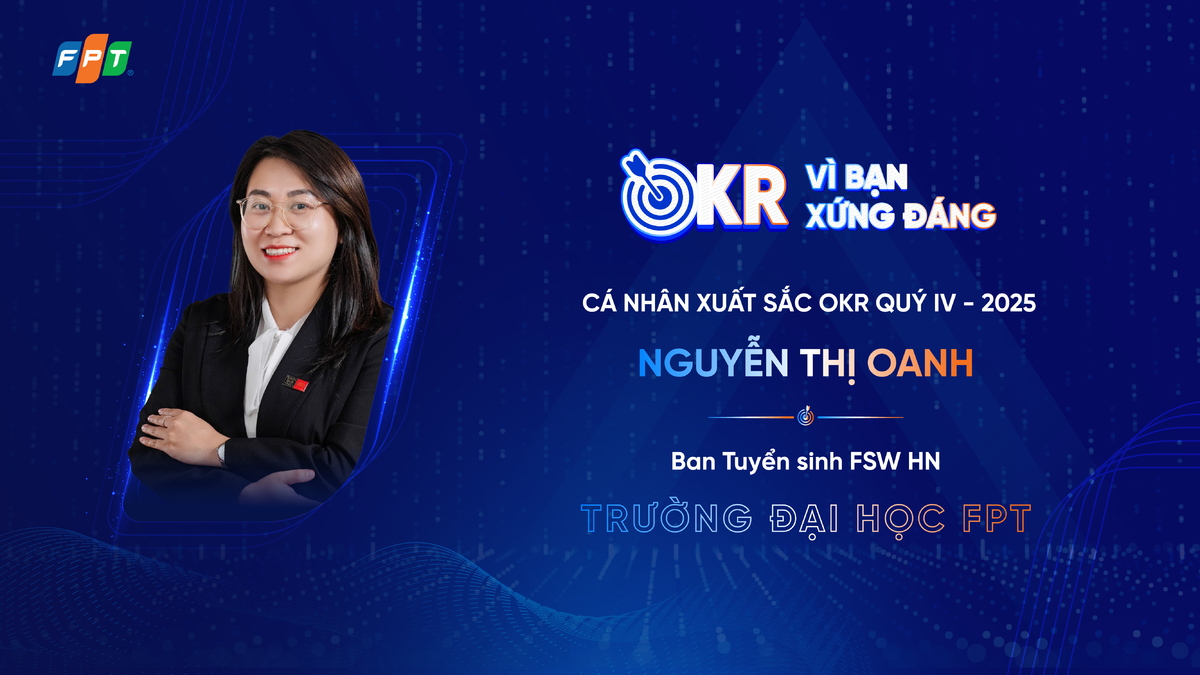 <p class="Normal"> <strong>Nguyễn Thị Oanh, Ban Tuyển sinh FSW HN, Trường Đại học FPT</strong> đại diện cho “mặt trận tuyển sinh” trong bối cảnh thị trường cạnh tranh và có dấu hiệu suy giảm. OKR quý IV tập trung vào tăng trưởng đăng ký mới &lpar;NE&rpar; với các đích cụ thể: tuyển thêm 50 NE cho kỳ tháng 11/2025 và tháng 1/2026, đảm bảo hoạt động tư vấn để đạt 100 “offer” cho giai đoạn tuyển sinh bổ sung; song song là các hoạt động marketing mang về 300 khách hàng tiềm năng &lpar;lead&rpar; mới và ổn định nhân sự, tuyển bổ sung hạn mức còn thiếu.</p> <p class="Normal"> Điểm nổi bật trong cách triển khai của Oanh là khả năng kéo cả hệ thống vào cùng một nhịp, không để tuyển sinh và marketing chạy hai đường song song. Oanh chủ động phối hợp theo ngành dọc trong toàn hệ thống để chuẩn hóa cách làm, từ chăm sóc lead, kịch bản tư vấn, KPI theo từng giai đoạn đến cơ chế bám sát số liệu. Cách này giúp đội tuyển sinh không bị “mù thông tin” khi thị trường biến động, và cũng giảm tình trạng mỗi nhóm làm một kiểu dẫn tới lãng phí nguồn lực.</p> <p class="Normal"> Nhờ đó, Oanh và team đã có cú bứt tốc ngoạn mục trong điều kiện khó. Cơ sở Hà Nội hoàn thành 108% KPI NE năm 2025, tăng 22% so với 2024, góp phần giúp khối Swinburne đạt 100% KPI và tăng trưởng 25% so với năm trước.</p>