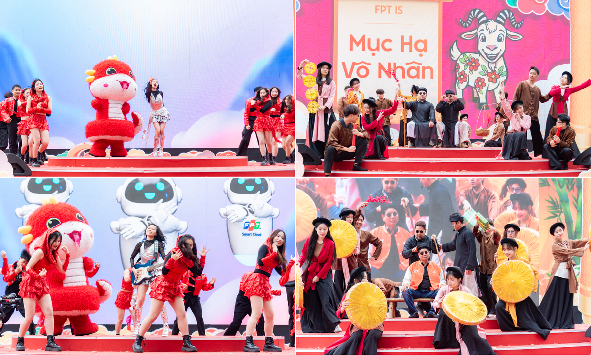 <p class="Normal" style="text-align:justify;"> FPT Smart Cloud khuấy động sân khấu với "Người Ẹp Pi Tị" cùng sắc đỏ rực rỡ và mascot Rắn đáng yêu. Màn solo cực "cháy" của nữ rapper đã truyền tải mạnh mẽ thông điệp "Công nghệ kết tinh, rắn rỏi vươn mình", thể hiện quyết tâm đưa Cloud, Data và AI của đơn vị tiến ra biển lớn.</p> <p class="Normal" style="text-align:justify;"> Mang đậm màu sắc dân gian đương đại, các nghệ sĩ FPT IS khiến khán giả thích thú với bản rap "Mục Hạ Vô Nhân". Trên nền nhạc tiết tấu nhanh vui vẻ, các thầy bói cầm mic “bói” tương lai của đơn vị, khẳng định mục tiêu doanh thu nghìn tỷ và cuộc sống ấm no cho anh em.</p>