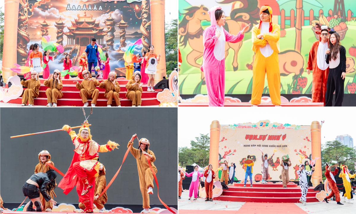 <p class="Normal" style="text-align:justify;"> Đậm chất STCo nhất phải kể đến nhà Viễn thông với siêu phẩm "Thân bất do kỷ, Mạn hữu bởi thân". Biến sân khấu thành Hoa Quả Sơn, các "chú khỉ" nhà "Cáo" đã có màn xử lý sự cố "mạng lag" đi vào lòng người, đồng thời khéo léo khoe trọn các vũ khí công nghệ mới như Wi-Fi 7, Camera AI và cả bản quyền Ngoại hạng Anh qua màn tâng bóng điệu nghệ.</p> <p class="Normal" style="text-align:justify;"> Khép lại phần hội là sự xuất hiện của "Sở thú" FPT trong tiết mục "Làm gì phải hốt" đến từ Liên quân Sendo - Giáo dục FPT. Sân khấu trở nên nhộn nhịp với đủ loài từ hươu cao cổ, bò sữa đến khủng long, cá mập... cùng hòa giọng trong bản mashup nhạc Tết, gửi gắm thông điệp: dù mỗi người một vẻ nhưng đều đồng lòng vì một FPT thần tốc và đại thắng.</p>