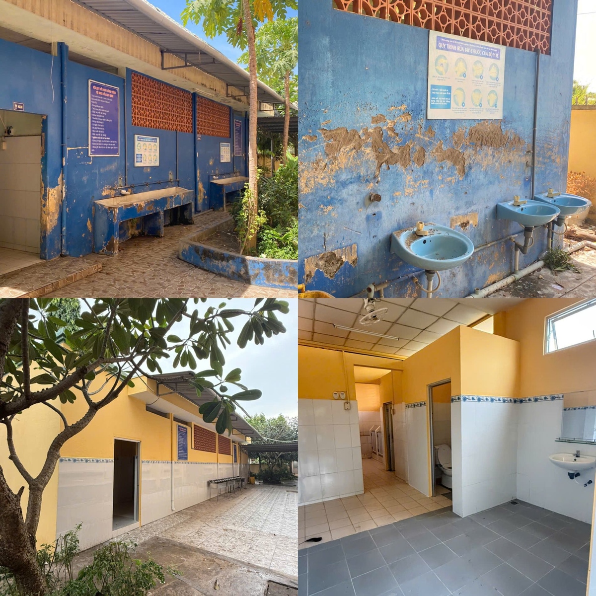 <p class="Normal"> <span>Sau khi sơn sửa, khu vệ sinh</span><span> Trường tiểu học Cần Giuộc &lpar;Long An cũ&rpar; được </span><span>lắp đặt lại thiết bị vệ sinh, ốp gạch mới, đảm bảo nước sạch.</span></p>