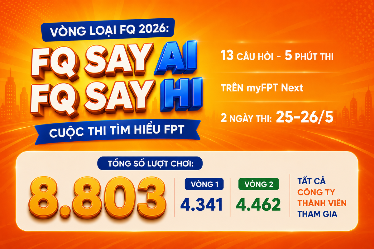 <p class="Normal" style="text-align:justify;"> Vòng loại tập trung đã đóng lại, FQ 2026 ghi nhận 8.803 lượt chơi đến từ CBNV của tất cả CTTV. Đây cũng là vòng thi xét duyệt danh sách cá nhân vào vòng chung kết FQ 2026, diễn ra ngày 3/6 trên Webex.</p>