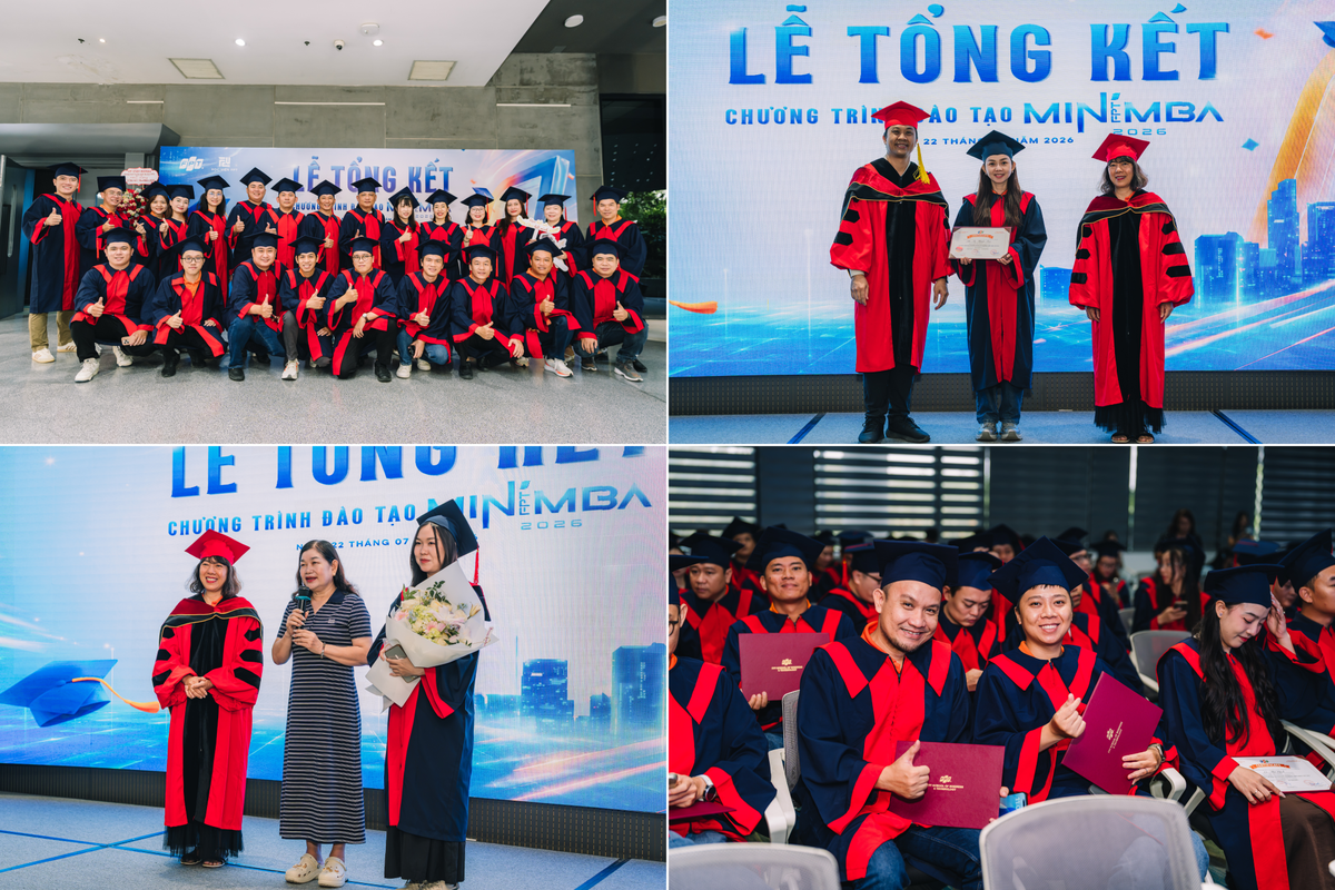 <p class="Normal" dir="ltr" style="text-align:justify;"> Khoảnh khắc 100 học viên tiến lên bục nhận bằng tốt nghiệp là niềm tự hào cho người học, gia đình và những người làm chương trình. Lễ tốt nghiệp đã diễn ra trang trọng, rạng rỡ và tràn đầy cảm xúc, nơi tri thức và kết nối trở thành hành trang vững chắc để các lãnh đạo tương lai FPT tự tin tiến bước.</p> <p class="Normal" dir="ltr" style="text-align:justify;"> Đặc biệt, chương trình dành sự tri ân cho hậu phương của học viên - là những người cha, mẹ, vợ, chồng đã chăm lo, động viên cho cán bộ nhà F suốt thời gian qua, tạo điều kiện để người học tập trung thời gian công tác tốt và hoàn thành tốt chương trình MiniMBA.</p>